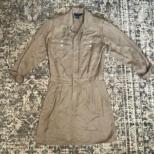 Women’s Boston Proper Safari Style Dress‎ Sz 4 100% Tencel Brown Shoulder pads